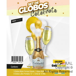 SET DE GLOBOS BOTELLA CHAMPAGNE CELEBRATE 10 UNIDADES X 1